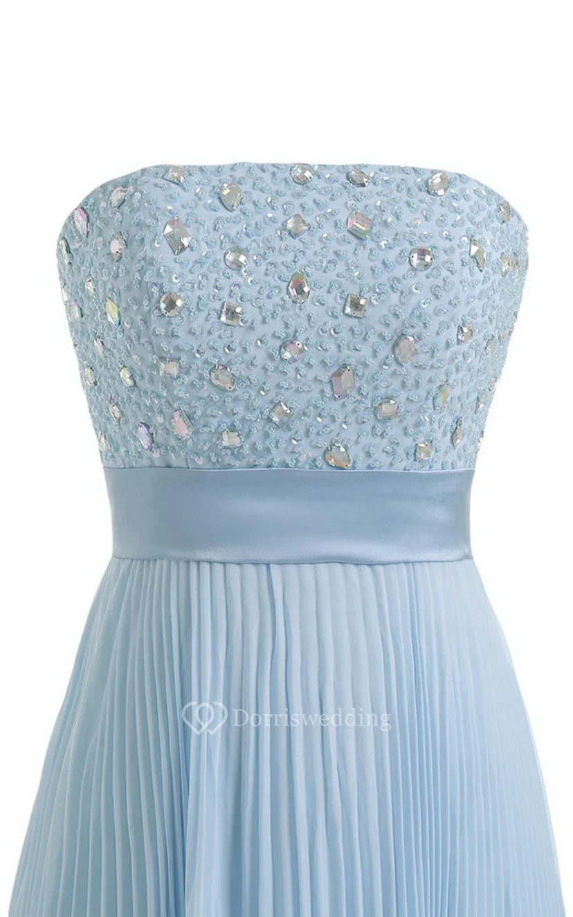 Strapless Empire Long Pleated Dress With Rhinestones view 10