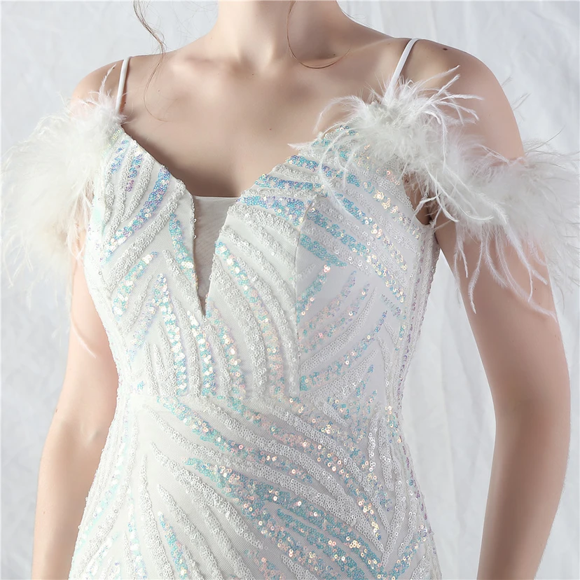 Crafted Ostrich Feather Stacked Sequins Splicing Mesh Gauze High-End Evening Dress Clothes view 69