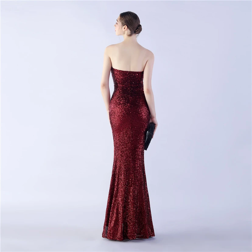 Ostrich Feather Plus Folding And Wrinkling Technology Host Dinner High-End Evening Dress view 42