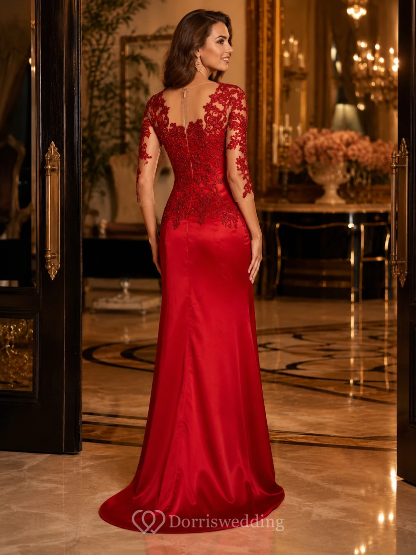 Vestidos de fiesta de noche de gasa con encaje rojo y vestidos de graduación de manga corta en oferta. view 2