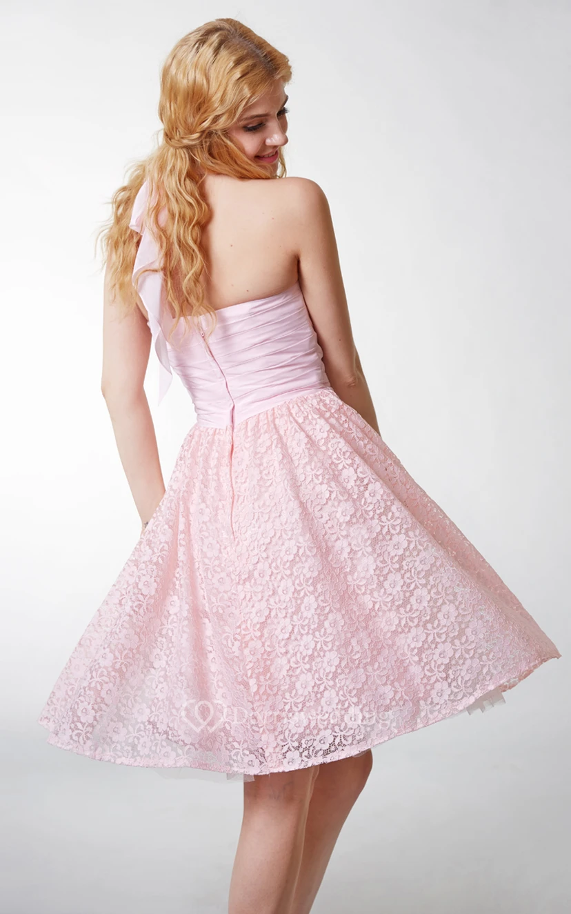 Sweet Halter Neck Short Lace Dress With Chiffon-top view 2