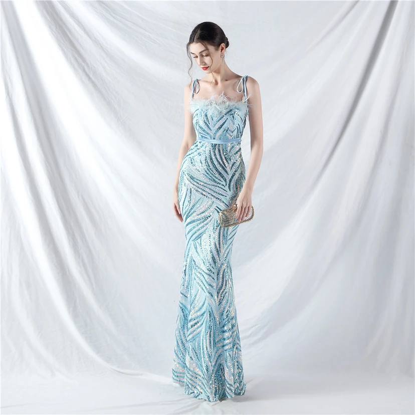 Double-Binding Rope-Binding Craft-Made Ostrich Feather Encrypted Laminated Beads High-End Evening Dress view 45