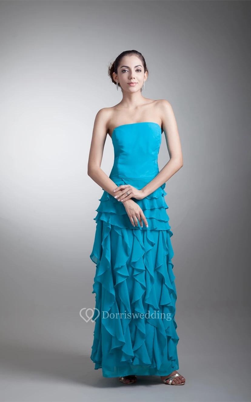 Strapless Ankle-Length Chiffon Dress With Cascading Ruffles view 3