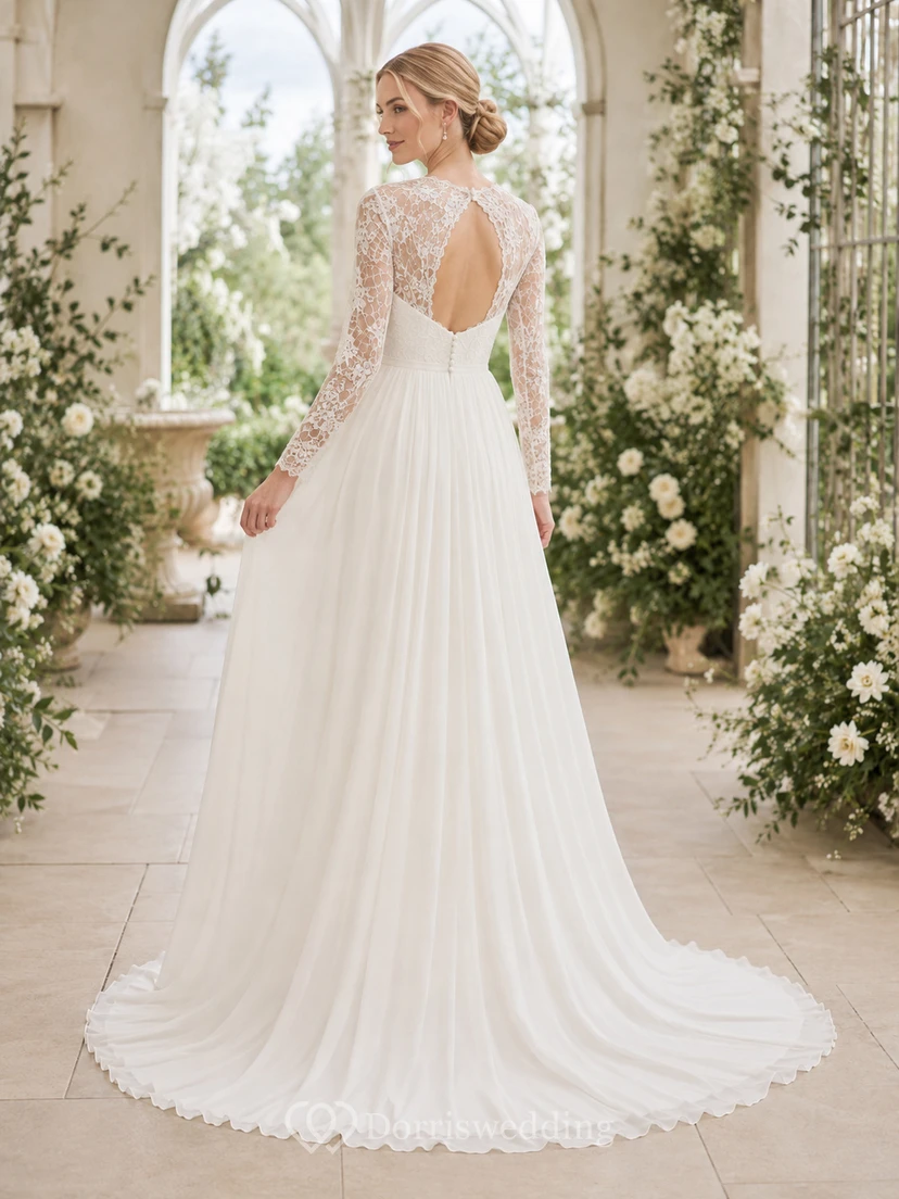 Brautkleid aus Spitze und Tüll, A-Linie, V-Ausschnitt, ärmellos, Kapellenschleppe view 2