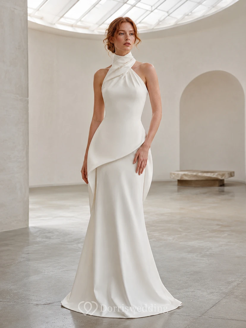 White High Neck Keyhole Back Editorial Gallery Gown