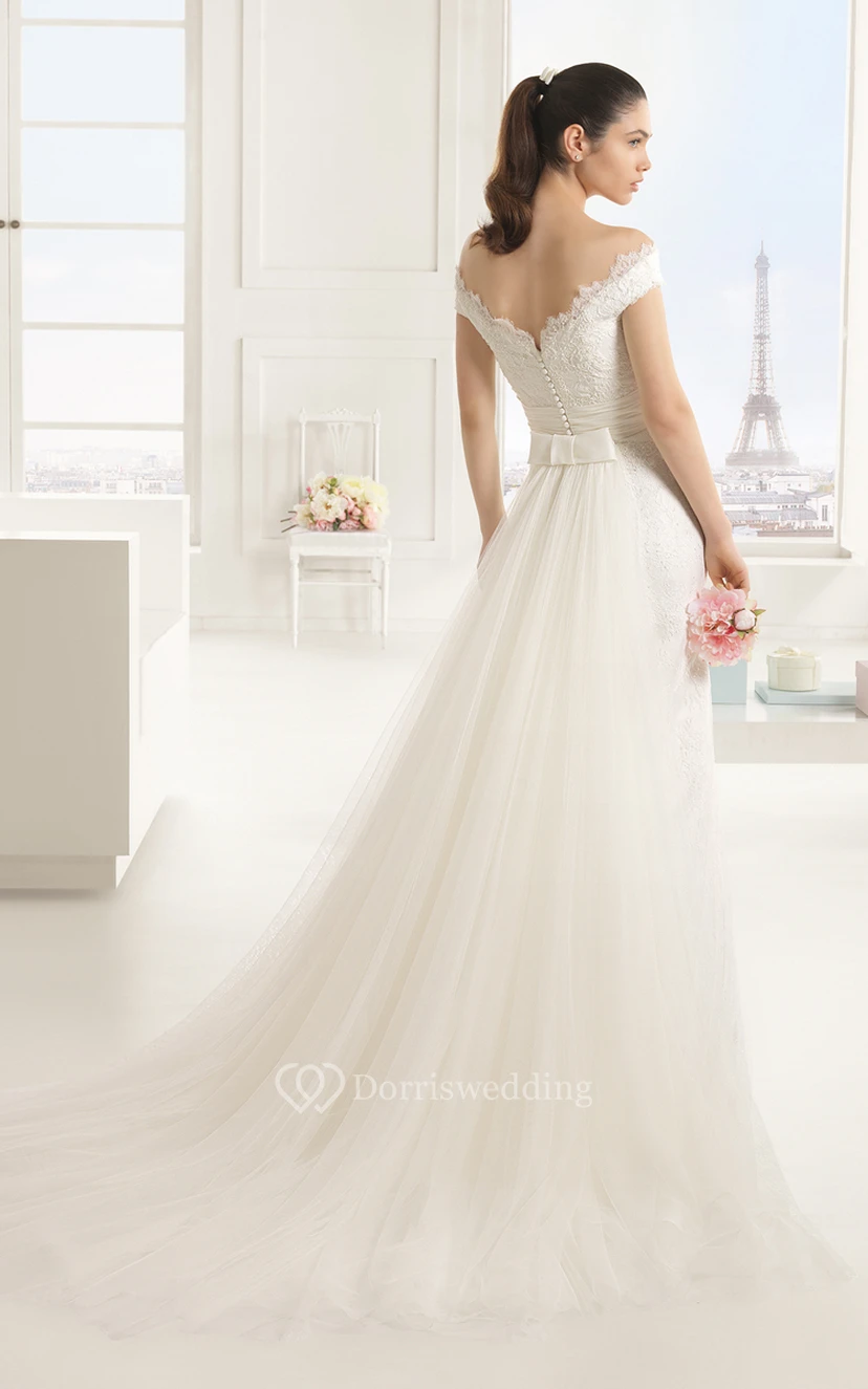 Noble Lace Off-Shoulder Dress With Watteau Train view 2
