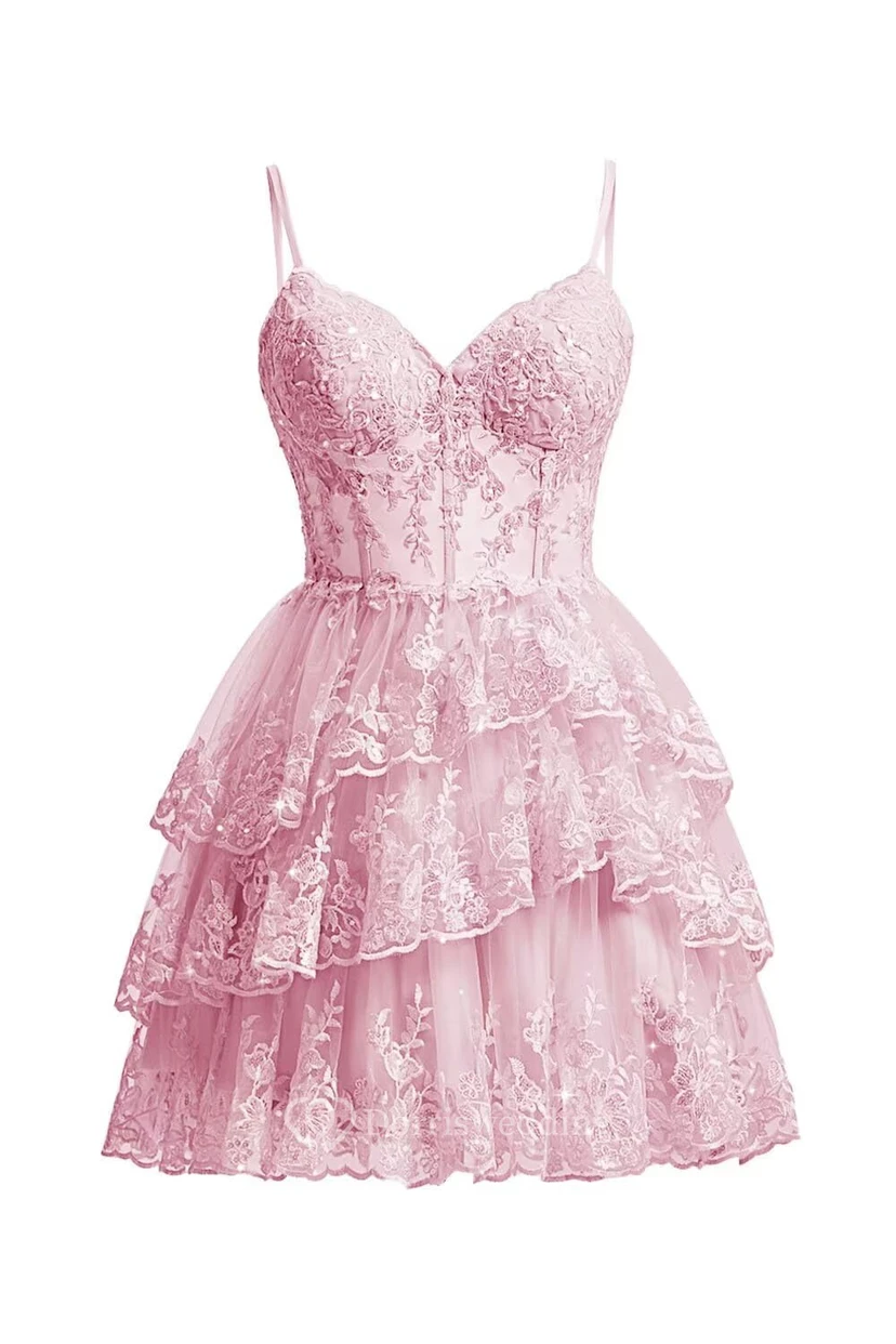 Robe de cocktail en dentelle violette à volants view 11