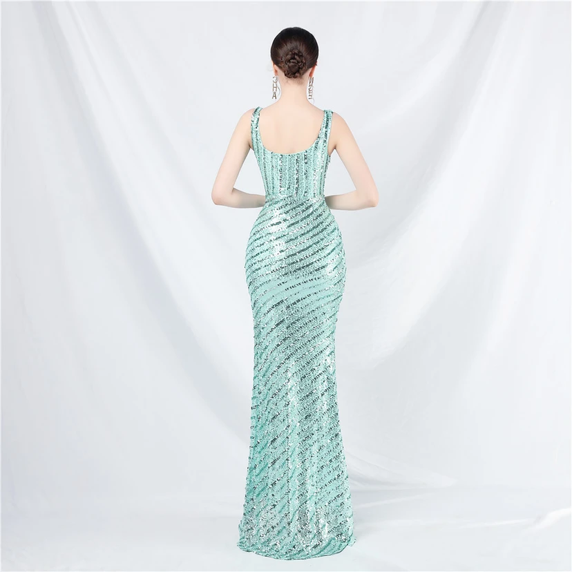 Robe de soirée longue à sequins et perles artisanales view 66