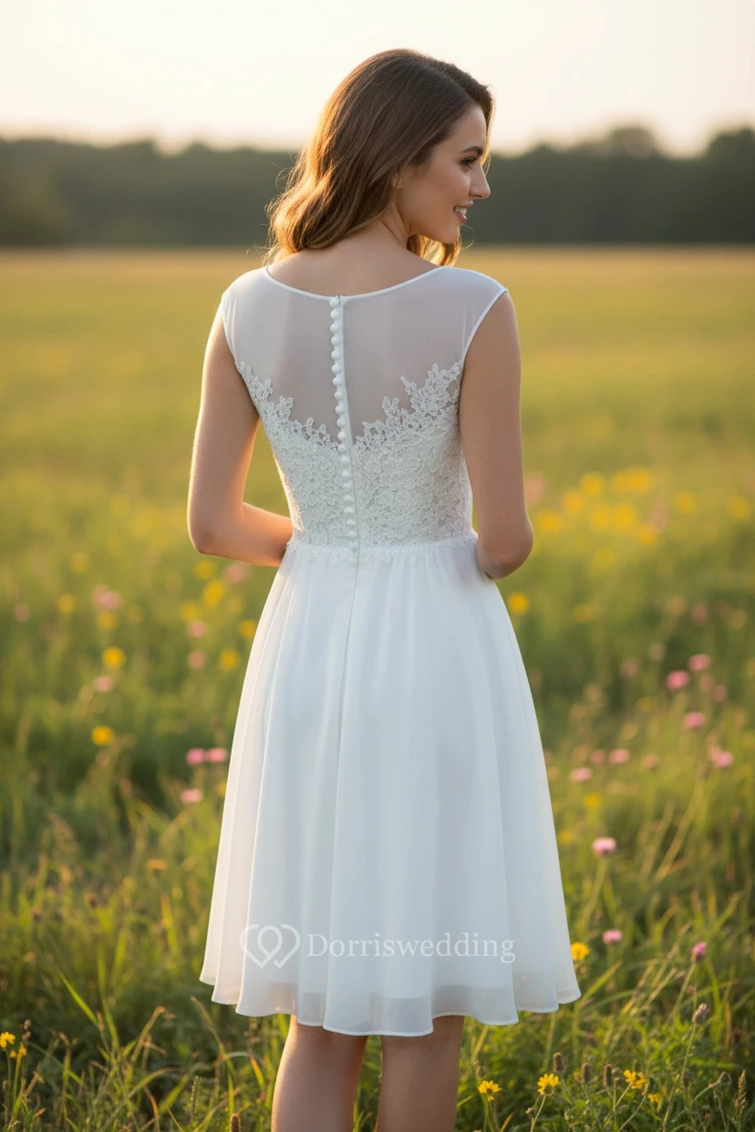 Breezy Knee-Length Lace Chiffon Frock view 2
