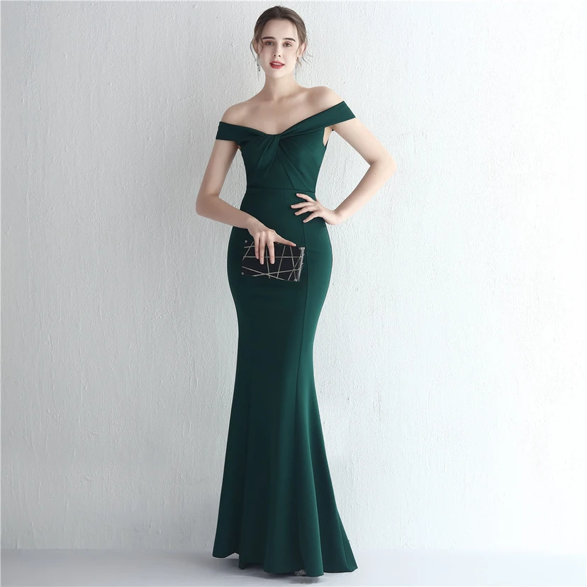 Vestido largo de satén ajustado de un solo hombro para cenas de celebridades, con falda de cola de pez ajustada, vestido de exhibición para modelos de autos de boda view 4