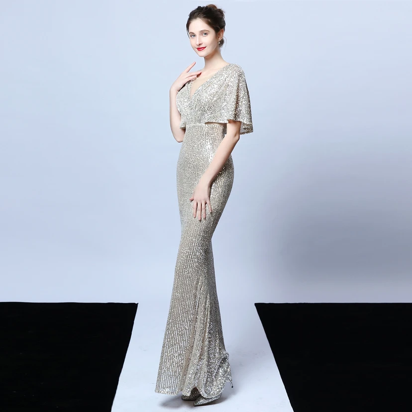 Elegantes Abendkleid mit Polyestergarn, Quasten, Pailletten und Fischschwanzsaum für Damen im Herbst view 13