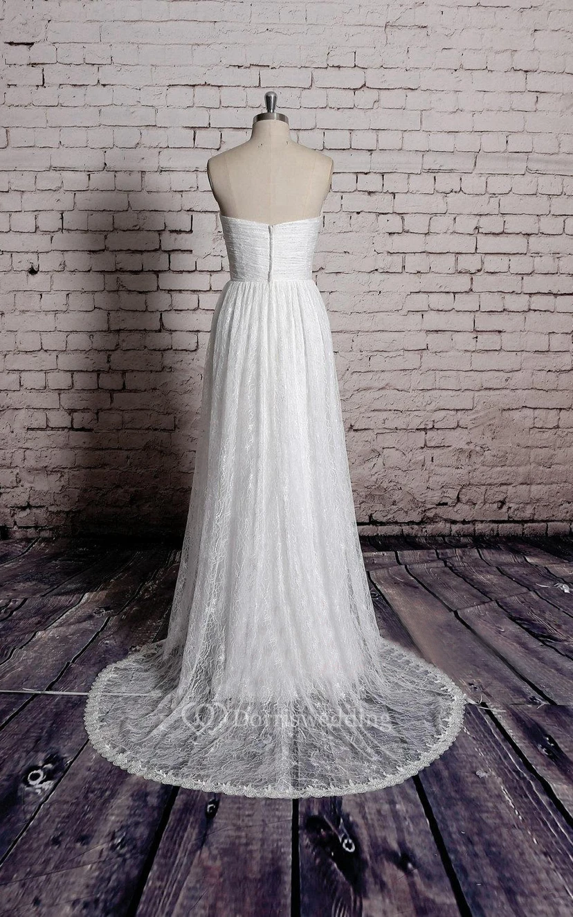 Sweetheart A-Line Lace Bridal Gown With Ruching and Pleats view 2