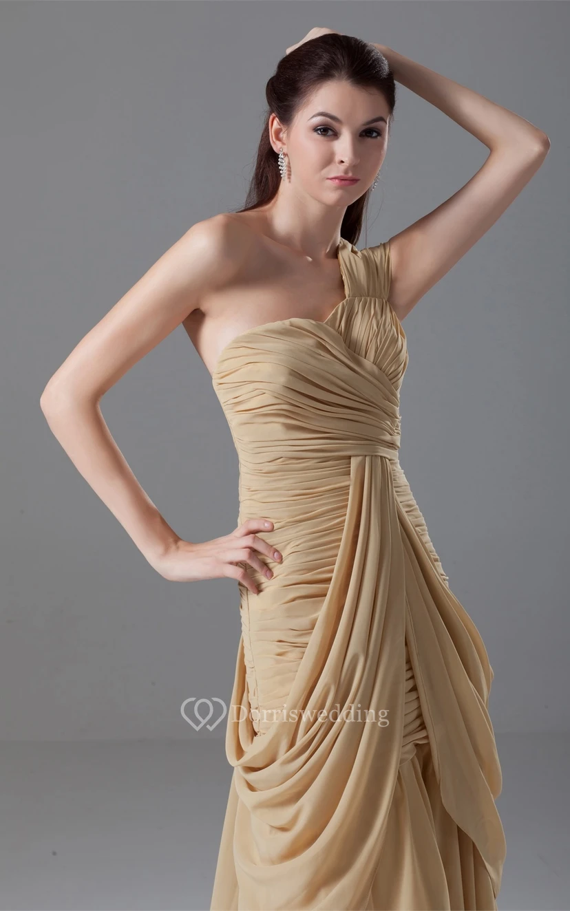 One-Shoulder Floor-Length Criss-Cross Gown With Draping view 5