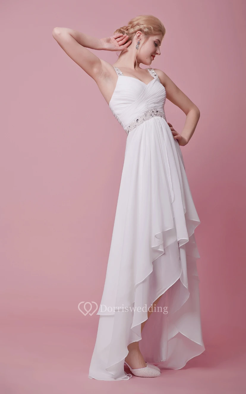 Robe en mousseline scintillante sans manches, asymétrique à bretelles view 4