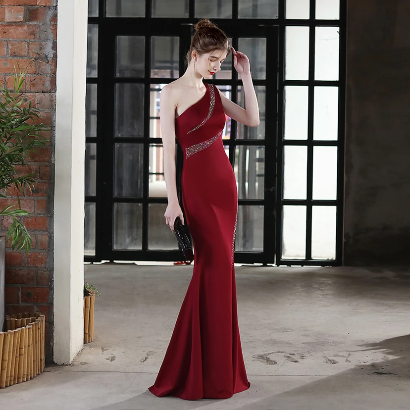 Toast Dress Bride Long One-Shoulder Thank-You Banquet Slim Fishtail Skirt Wedding Car Model Exhibition Dress view 11