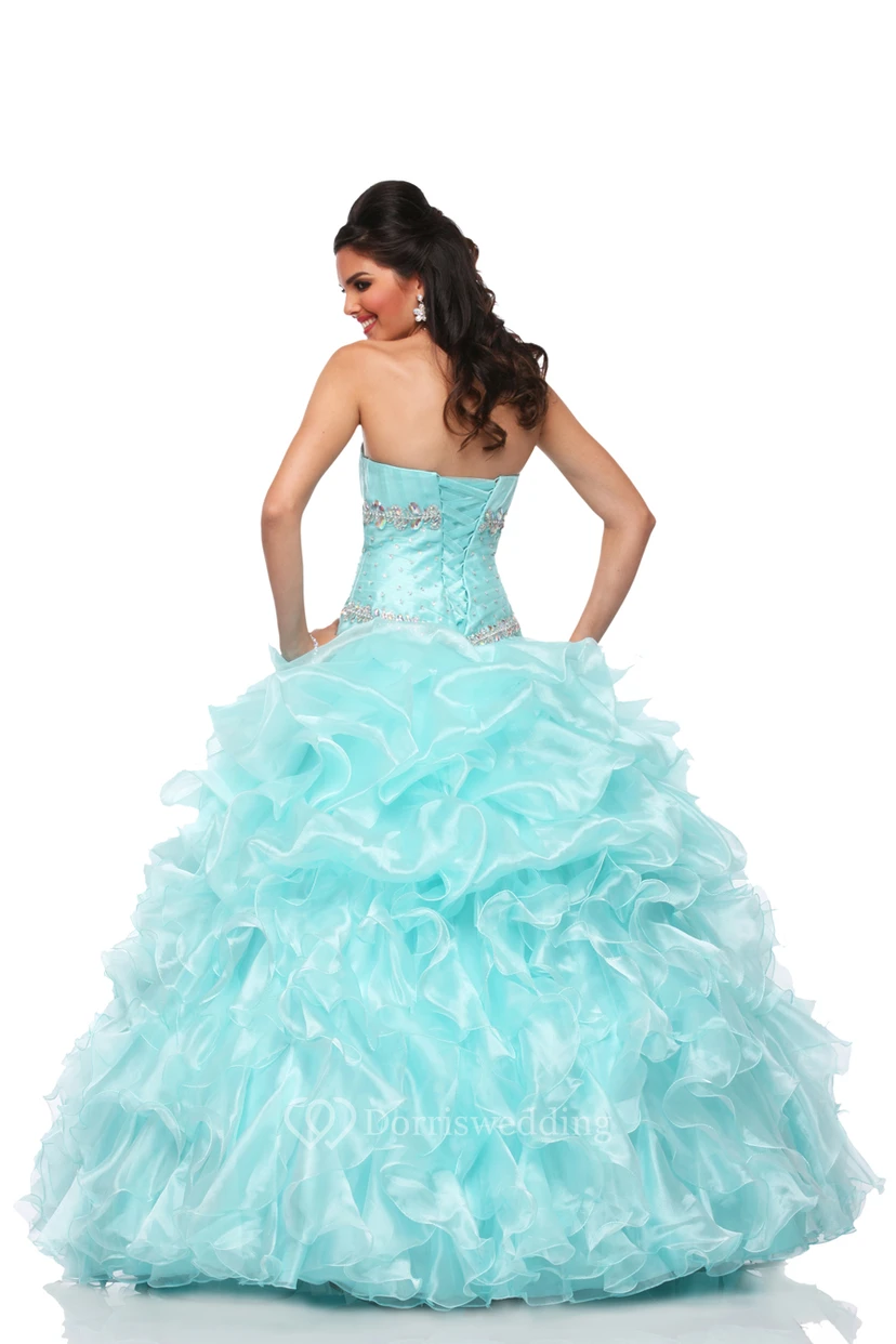 Sweetheart A-Line Sleeveless Organza Cascading Ruffles Ball Gown With Lace-Up Back view 2
