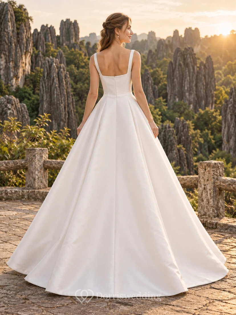 Vestido de novia sencillo de corte A con escote cuadrado, sin mangas y corpiño liso view 2