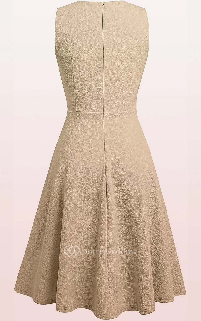 Vestido modesto de corte A hasta la rodilla, de spandex, con mangas tres cuartos y apliques. view 2
