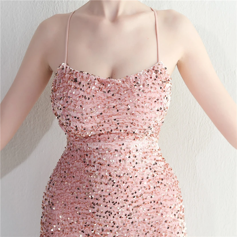 Vestido largo de noche con cola de pez, estilo europeo y americano, con lentejuelas y parte inferior de terciopelo. view 8