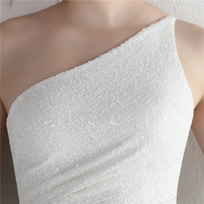Sequined One-Shoulder Celebrity Cold Banquet Slit Long Sequin Aura Queen Dinner Fishtail Dress view 76