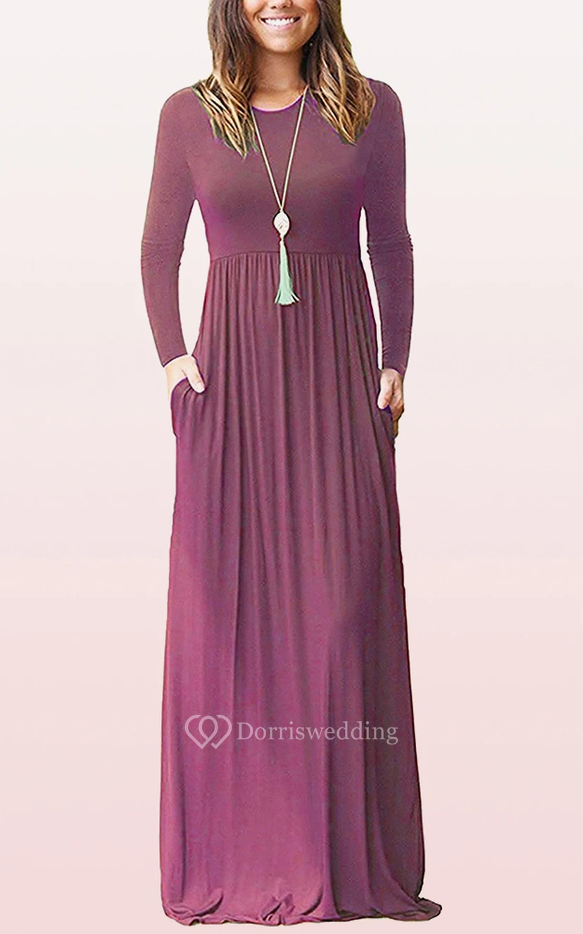 Elegantes Jersey-Gästekleid mit langen Ärmeln, U-Boot-Ausschnitt, A-Linie und Taschen view 9