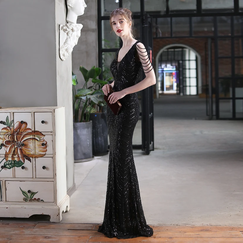 Paillettenbesetztes Meerjungfrauenkleid für Auftritte, Internet-Promi-Events, Bankette, Automodelle, Etikette, Abendkleid view 19