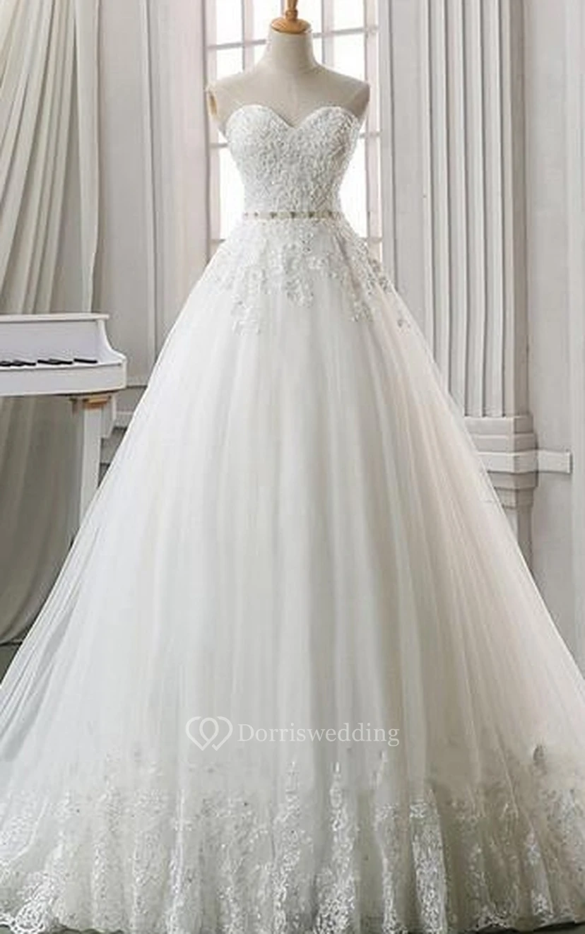 A-Line Ball Gown Empire Floor-Length Sweetheart Sleeveless Bell Empire Appliques Corset Back Lace Organza Dress