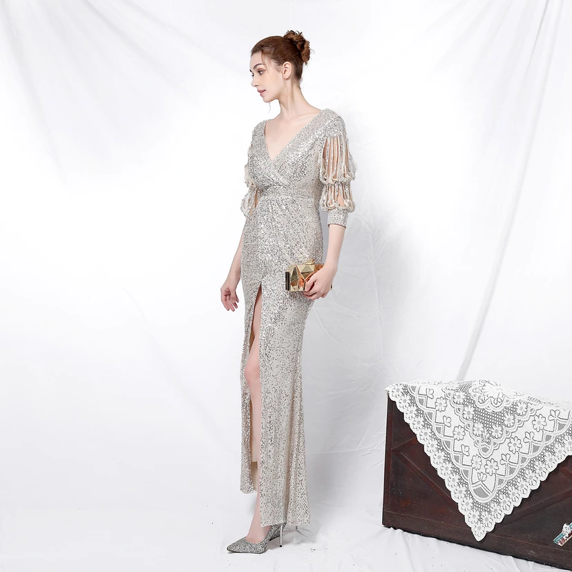 Elegantes, langärmeliges Paillettenkleid im Meerjungfrauenstil mit Meerjungfrauenschnitt – perfekt für festliche Anlässe. view 24