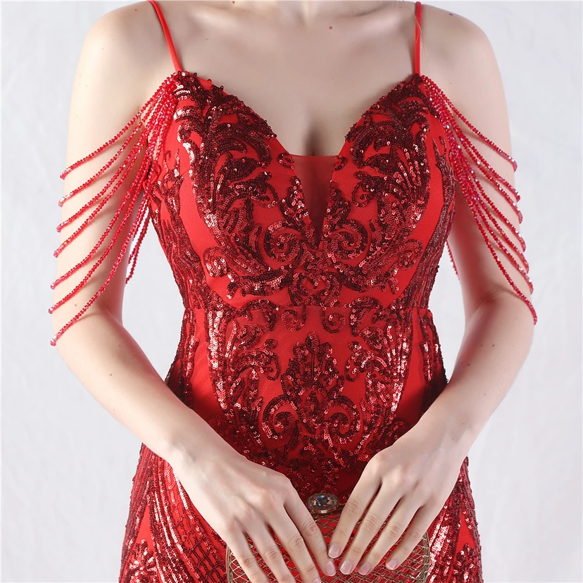 Handgefertigte Perlen, festes Netz, Positionierungsblumenperlen, Spleißnetz, heißes Tanz-Feier-Performance-Kleid view 38