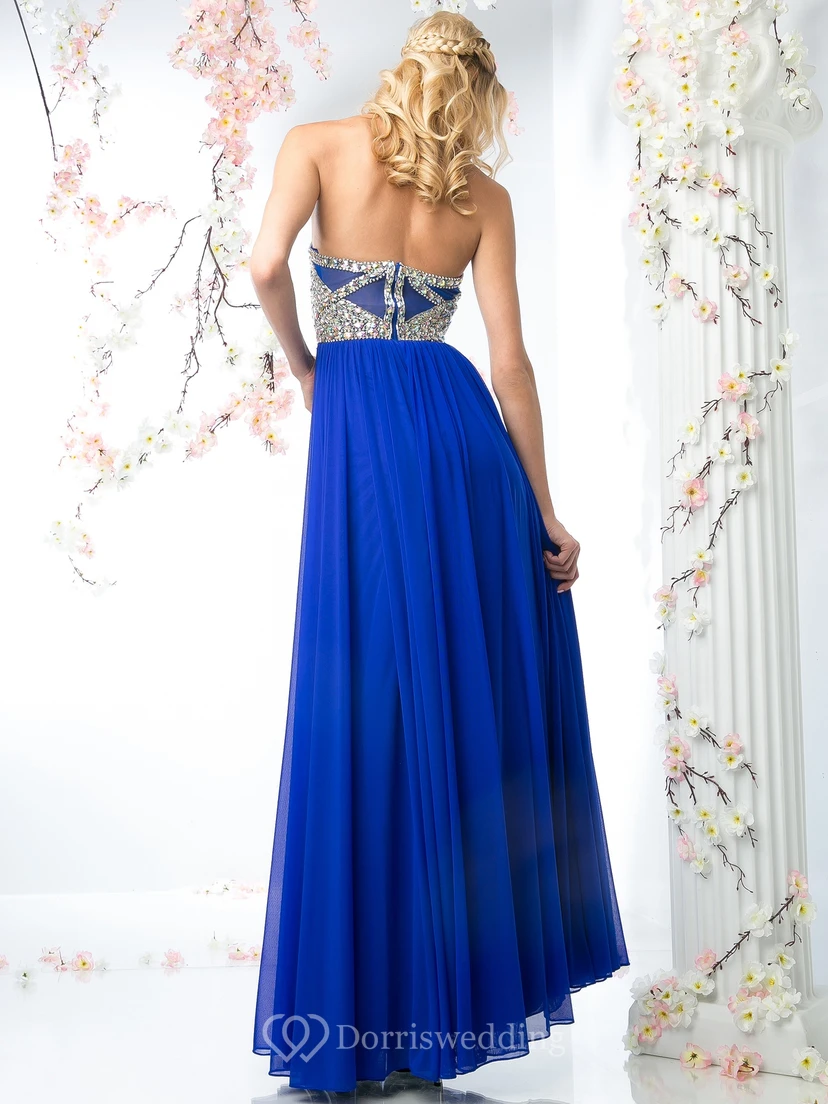 A-Line Halter Sleeveless Chiffon Backless Dress With Crystal Detailing And Pleats view 2