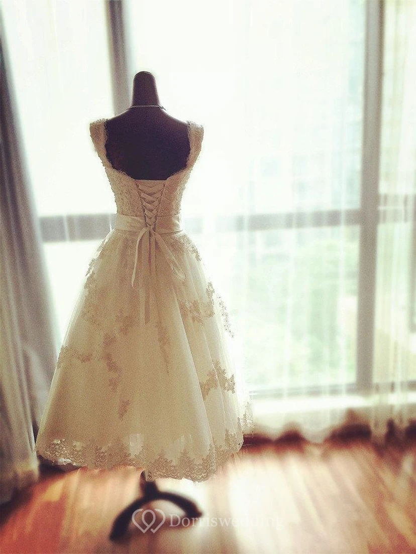 V-Neck Sleeveless A-Line Lace Dress With Beaded Waist view 3