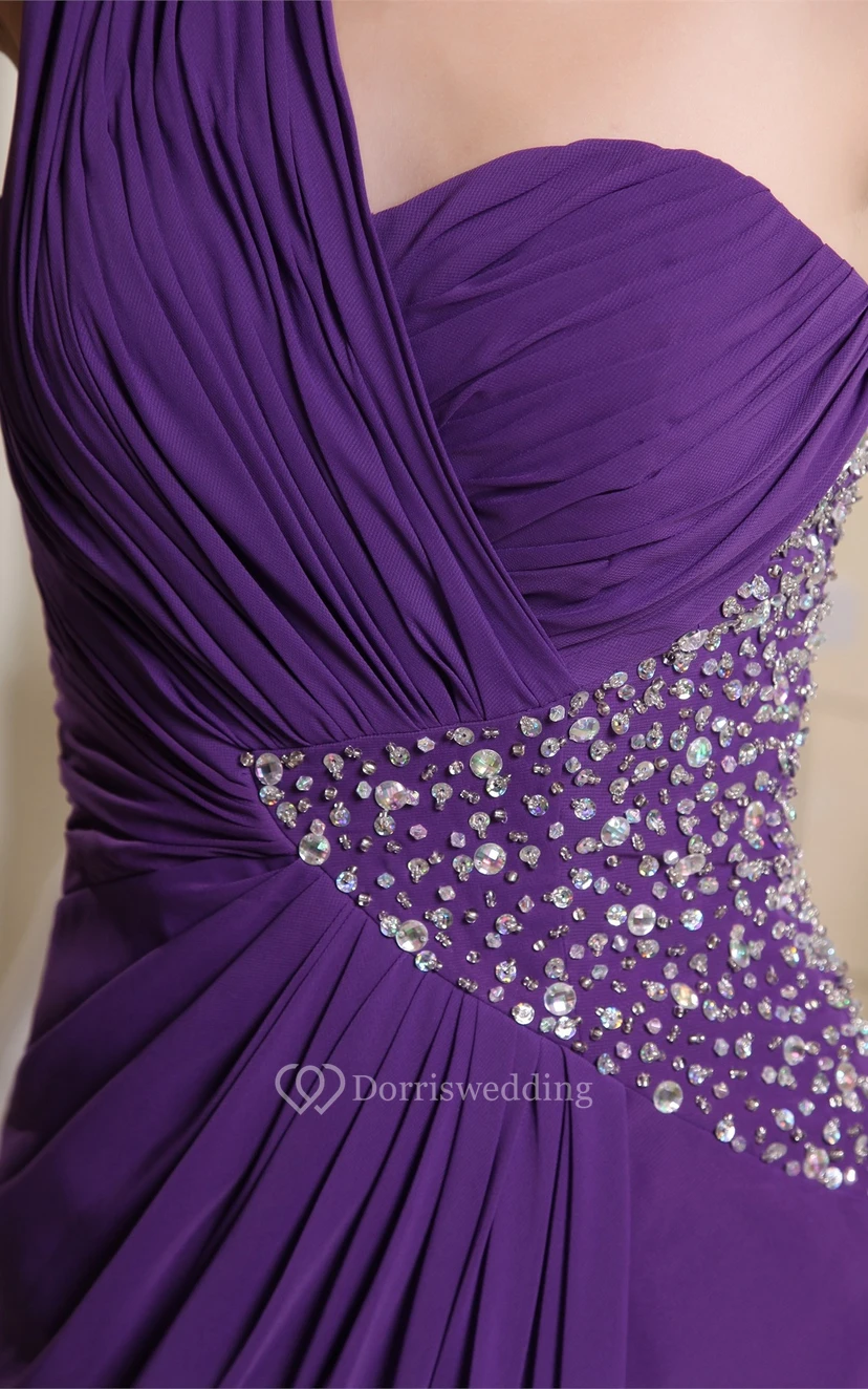 One-Shoulder Long Front-Split Side Beading and Dress With Ruching view 6