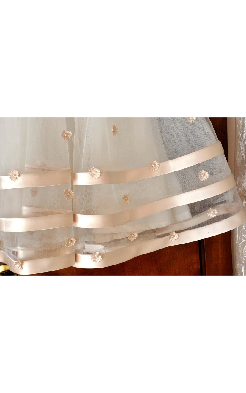 Scoop Neck Sleeveless Tulle A-line Long Dress With Flowers view 3
