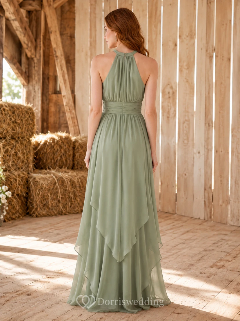 Sage halter chiffon high low ruffle maxi dress view 2