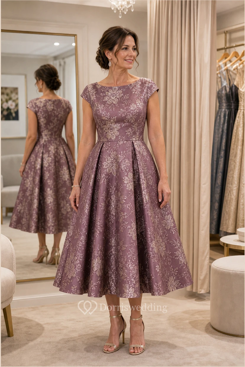 Gold Bateau A-Line Mother of the Bride Dress view 10