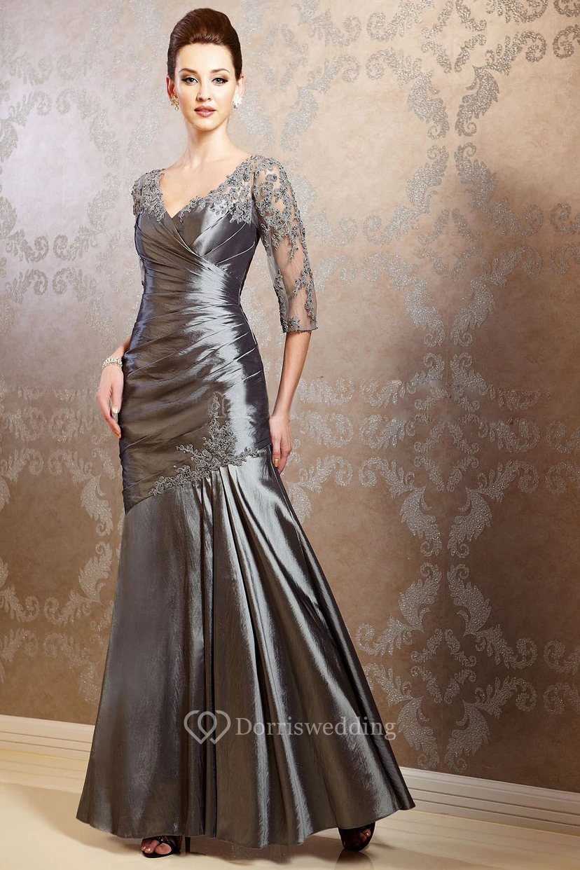 3-4-ärmeliges Taftkleid mit V-Ausschnitt, Applikationen und Falten view 9