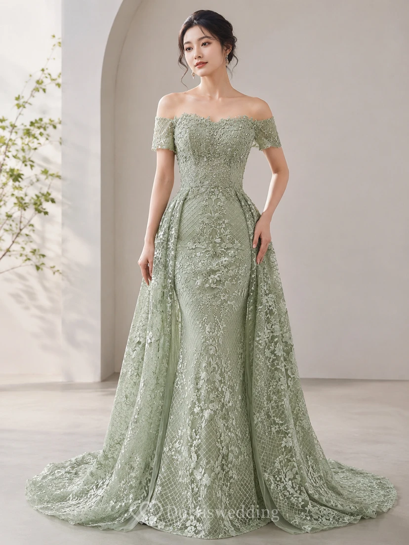 Robe de soirée élégante trapèze en dentelle, traîne brossée, sans manches, fermeture éclair et perles view 6