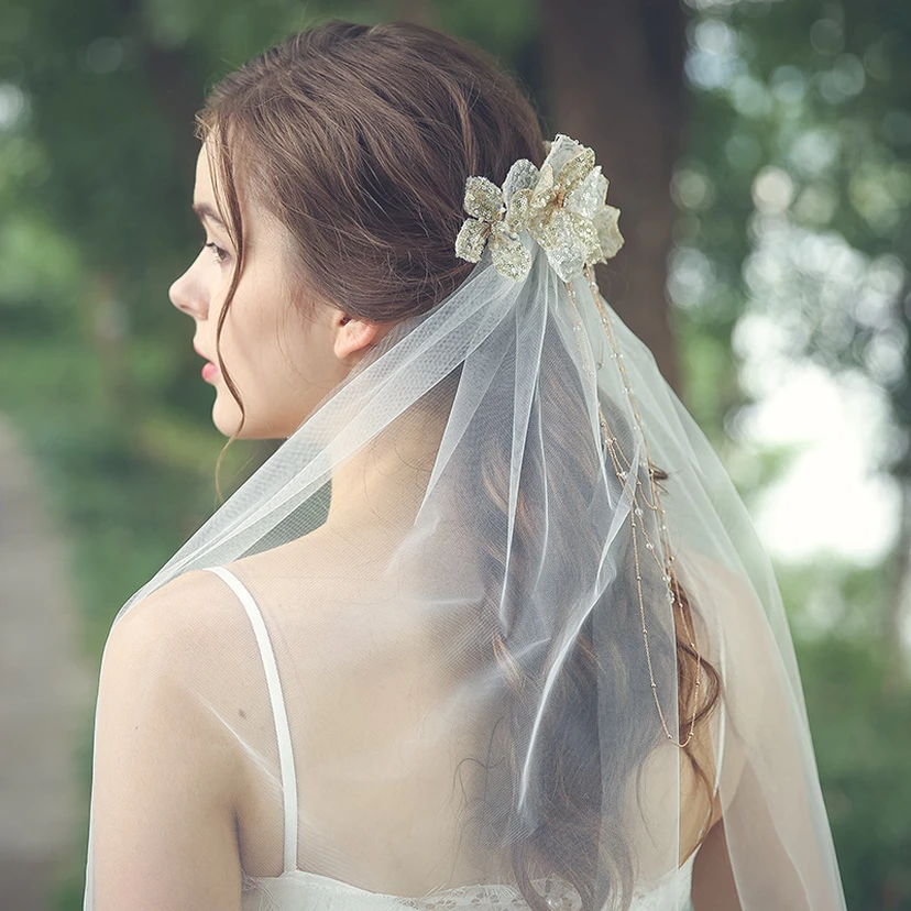 Forest Style Tulle Fingertip Veil with Beads view 2