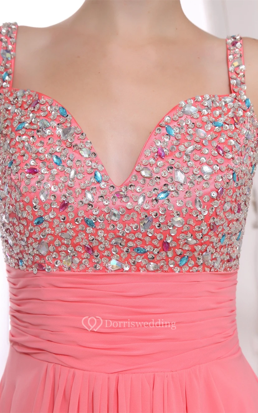 Spaghetti-Strap Floor-Length Chiffon Rhinestone and Dress With Pleats view 5