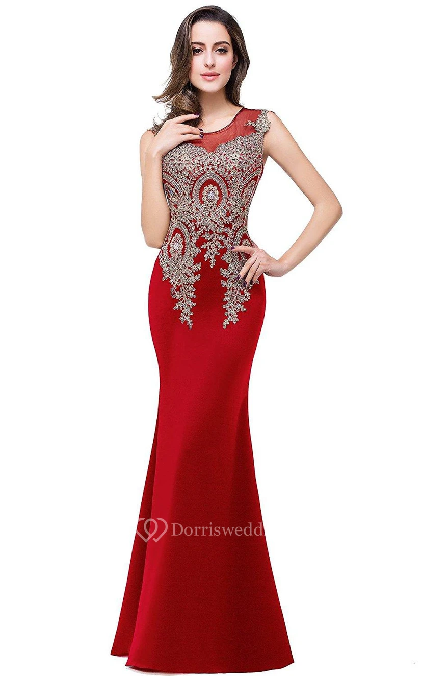 Vestido de satén sin mangas estilo sirena con escote redondo