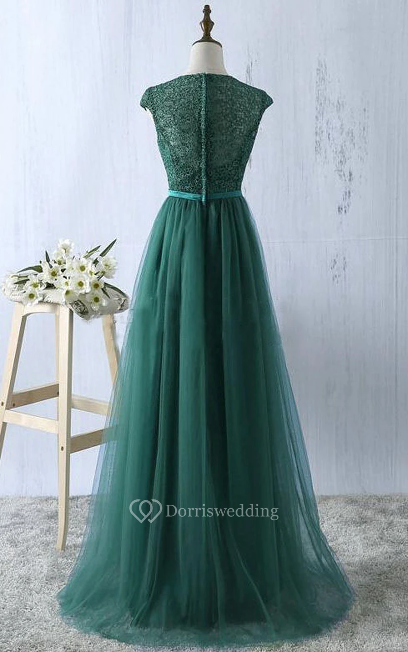 Cap-sleeved Scoop Neck A-line Tulle Dress  view 2