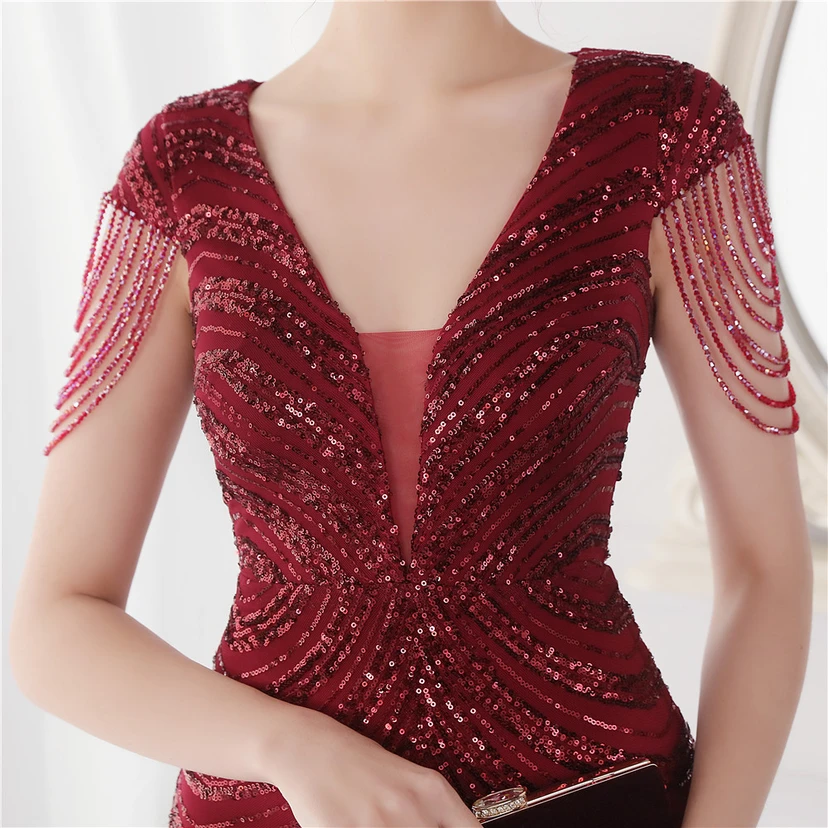 Paillettenbesetztes, handwerklich perfekt gefertigtes, perlenbesetztes Party-Abendkleid – sexy langes Kleid für die Braut view 16