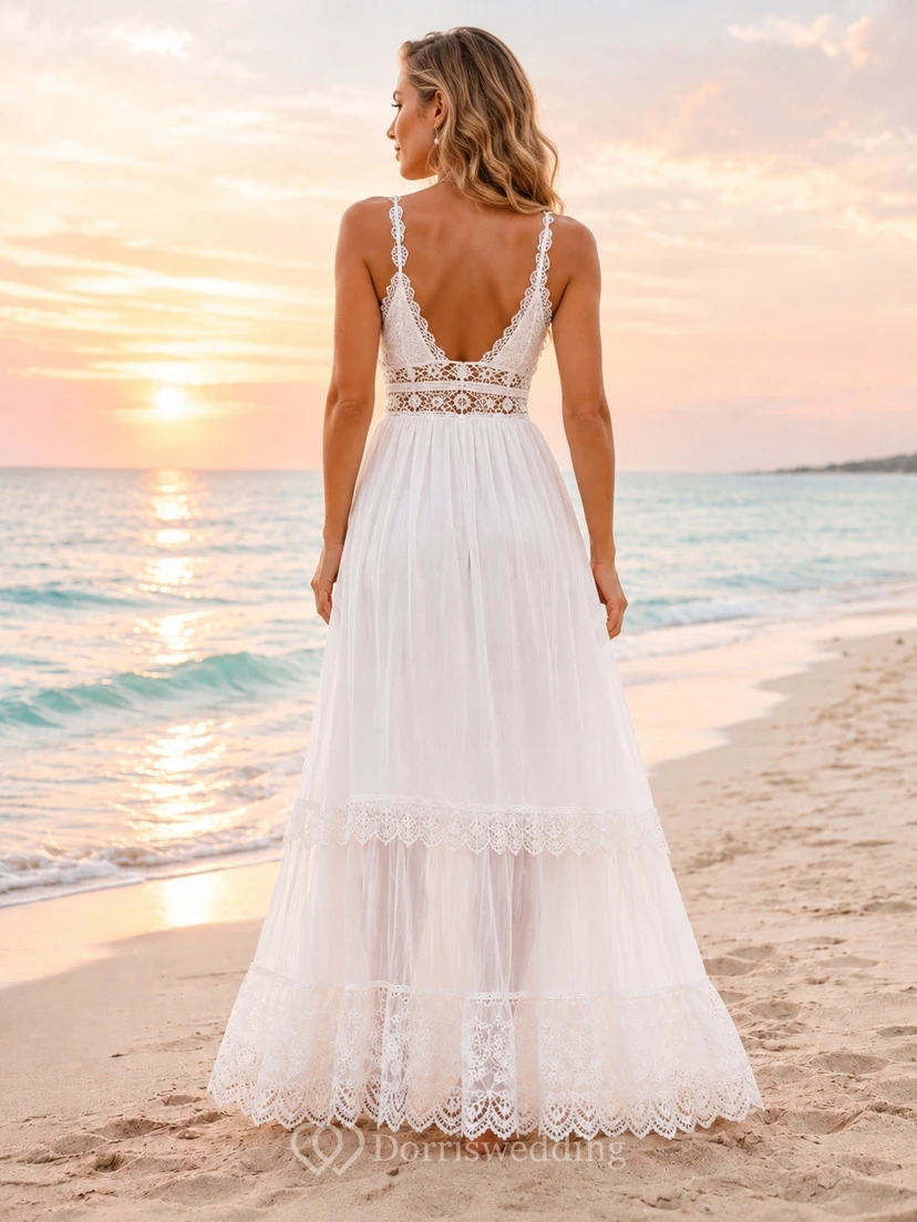 Boho-Strandkleid aus Spitze, lässig, ärmellos, V-Ausschnitt, knöchellang view 2