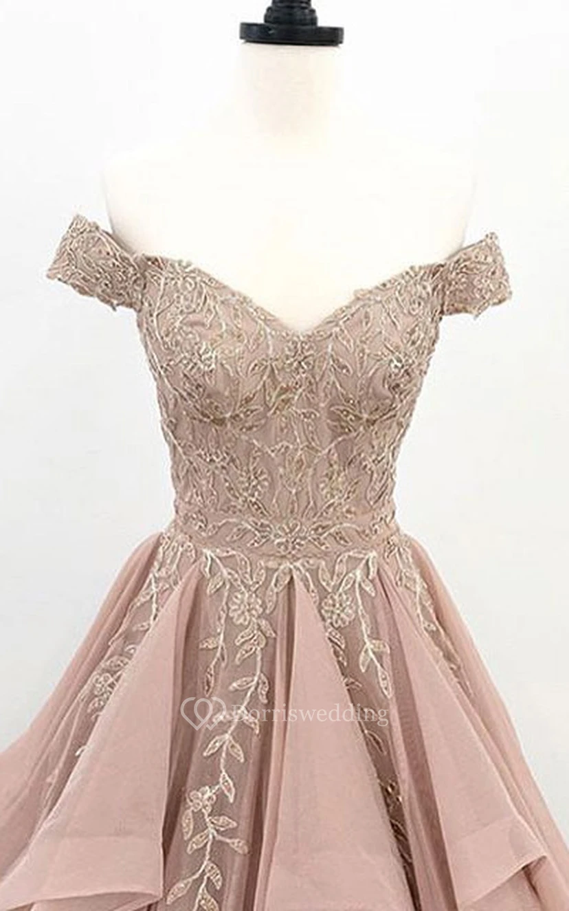 Trägerloses A-Linien-Abendkleid im Empire-Stil mit drapierten Applikationen in Altrosa view 2