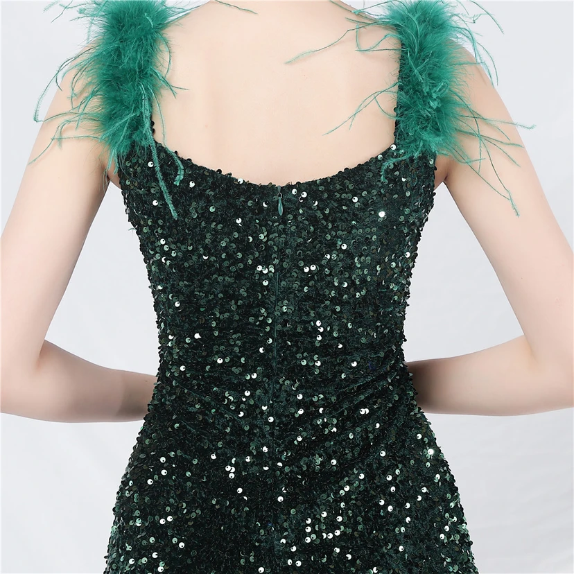Craft Ostrich Feather Handmade Velvet Bottom Sequined Short Evening Dress Short Skirt view 25