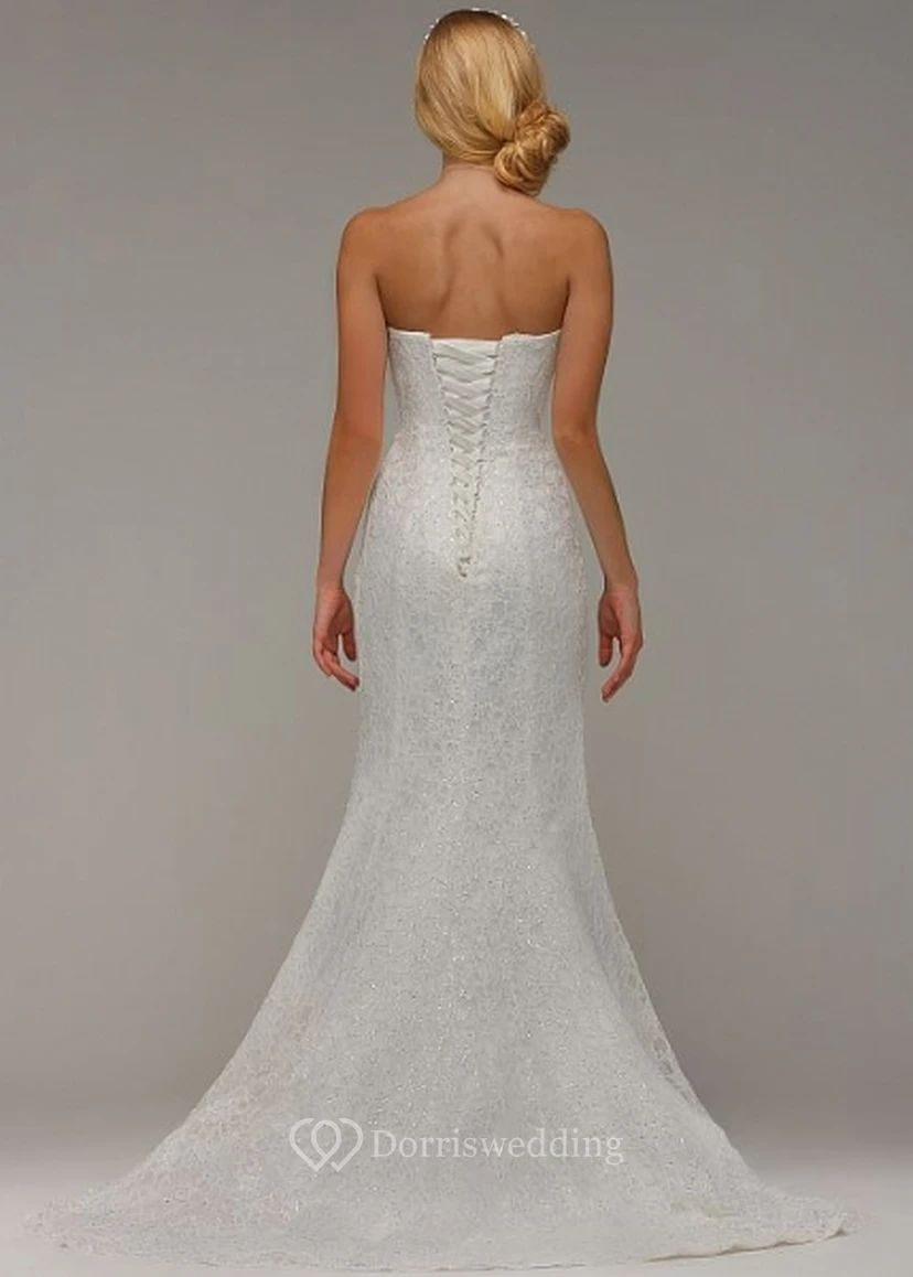 Long Sweetheart Beaded Long-Sleeve Lace Wedding Dress view 4