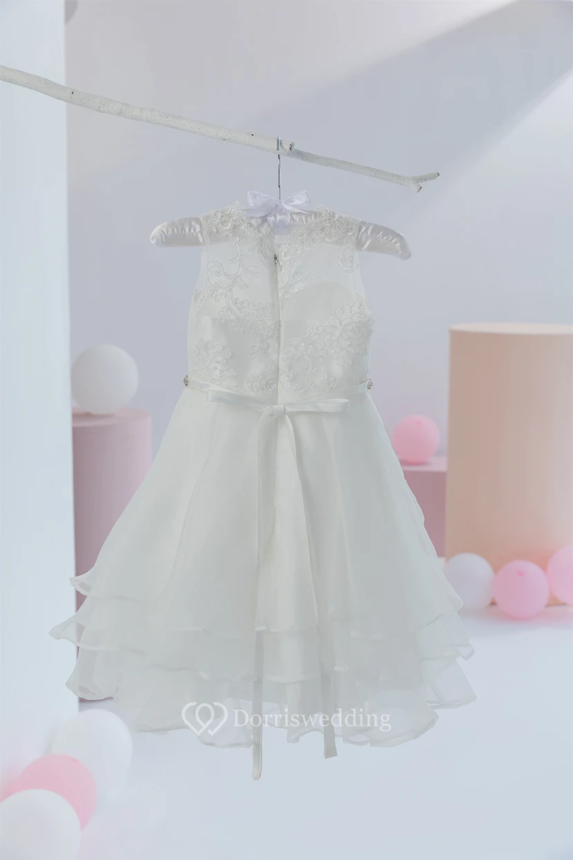 Adorable Short A-line Lace Beaded First Communion Flowergirl Dress view 2