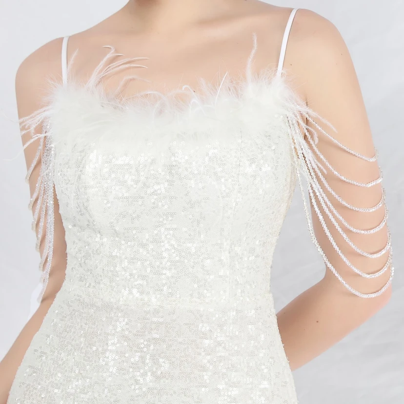 Craft Beaded Ostrich Feather Fantasy Sequined Long Evening Dress view 63