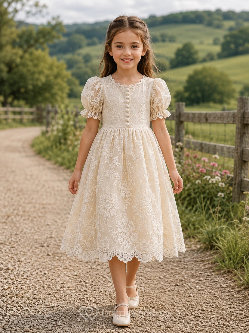 Boho-Spitzenkleid mit langen Ärmeln für Blumenmädchen
