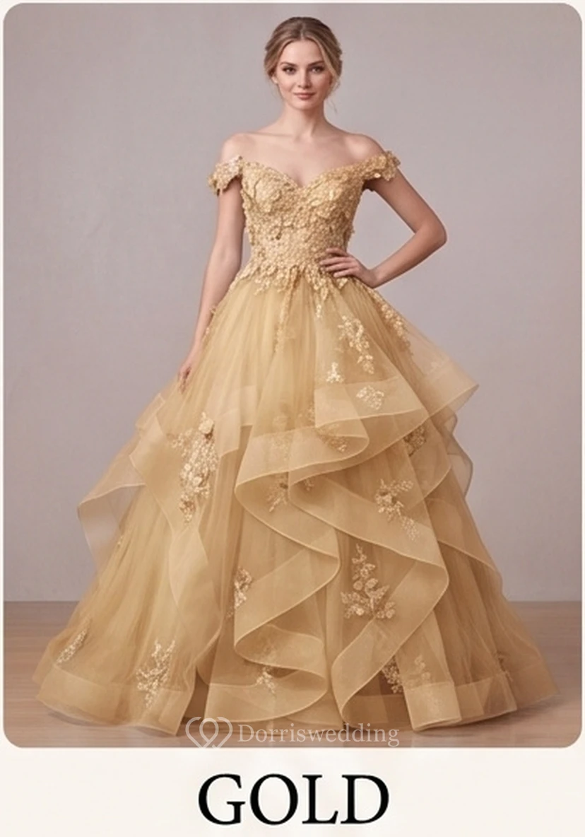 Robe de bal brodée bleu clair à épaules dénudées view 16